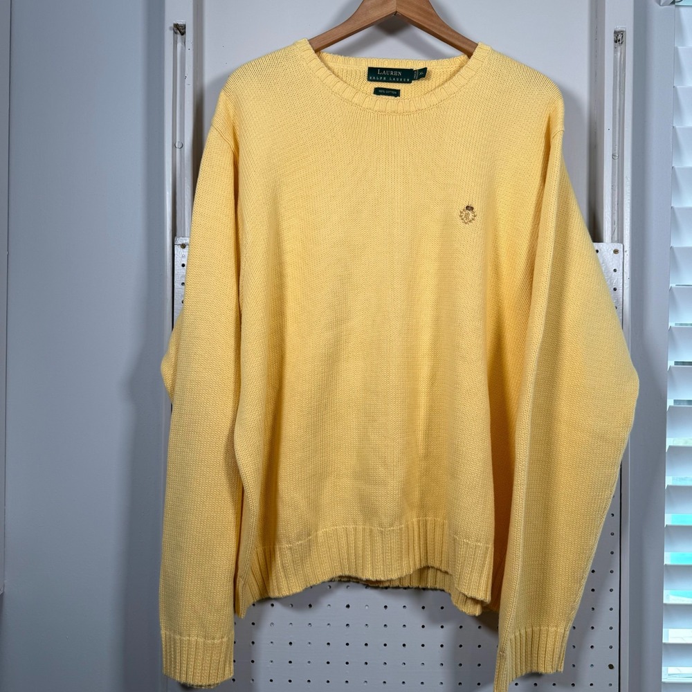 Lauren Ralph Lauren Sweater Men's‎ Yellow Knit Crew Neck Classic Pullover - XL